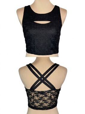 NWOT Love & Love Black Lace Crop Tank Top Sz L Goth Punk Fairy Grunge